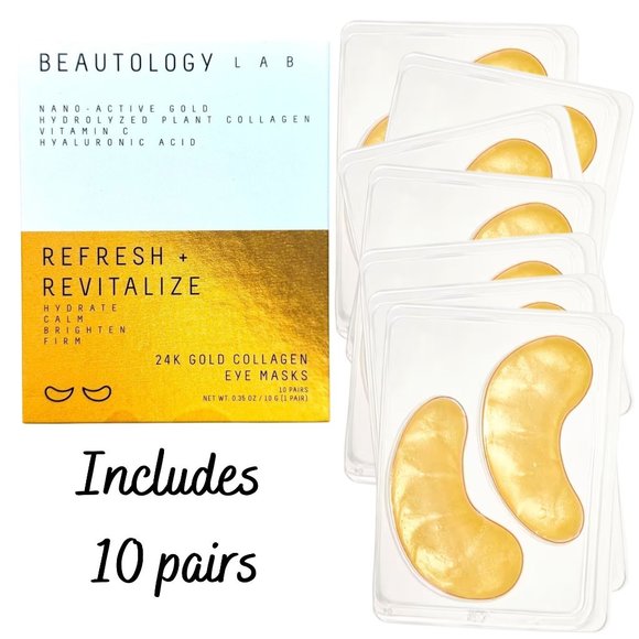 24K Gold Collagen Eye Masks Hydrate Calm Firm Skin Size 16 Pairs Beautology Lab - Picture 1 of 8